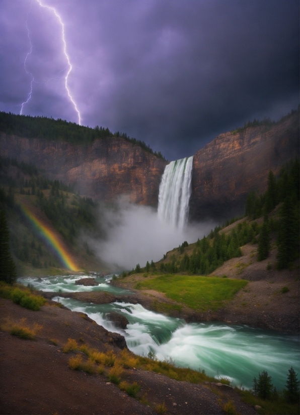 Water, Cloud, Sky, Rainbow, Lightning, Mountain