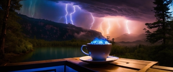 Sky, Lightning, Cloud, Atmosphere, Tableware, Thunder