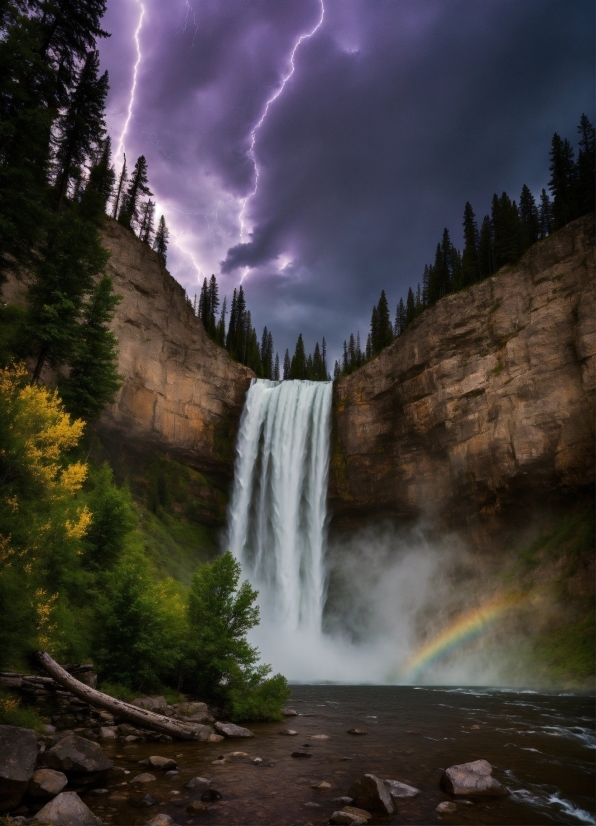 Sky, Water, Cloud, Rainbow, Mountain, Lightning