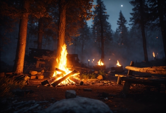 Atmosphere, Sky, Plant, Bonfire, Tree, Wood