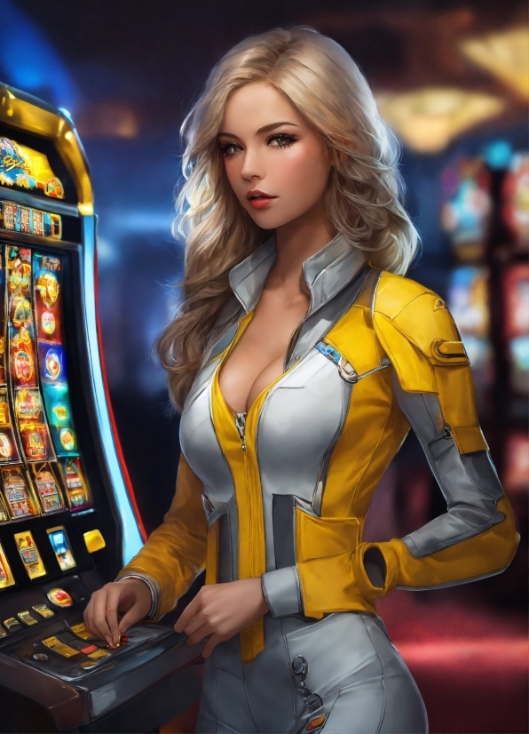 Sleeve, Fashion Design, Slot Machine, Long Hair, Electric Blue, Blond