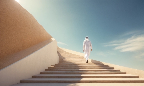 Sky, Cloud, Ecoregion, Stairs, Dress, Gesture