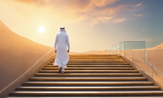 Sky, Cloud, Stairs, Gesture, Landscape, Horizon