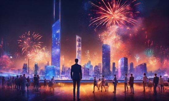 Skyscraper, Fireworks, Sky, World, Building, Light