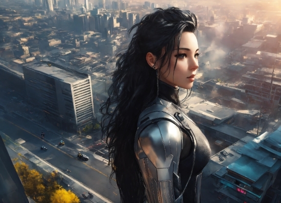 Flash Photography, Building, Skyscraper, Black Hair, City, Cg Artwork