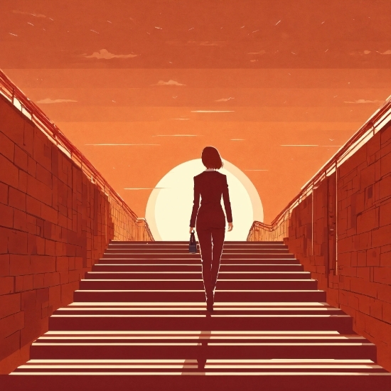 People In Nature, Orange, Sky, Standing, Gesture, Stairs