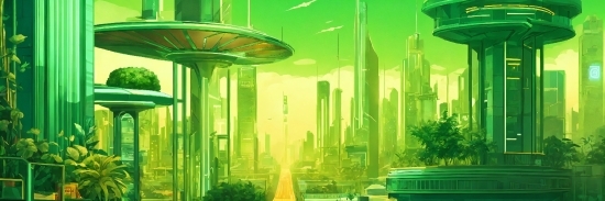 Green, Skyscraper, Building, Natural Landscape, Biome, Art