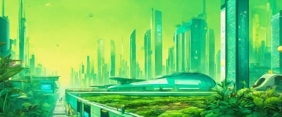 Skyscraper, Daytime, Green, Building, Nature, Paint