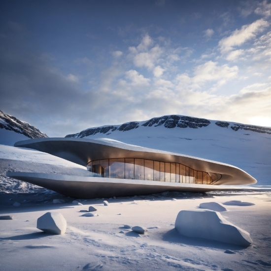 Cloud, Sky, Snow, Water, Mountain, Building