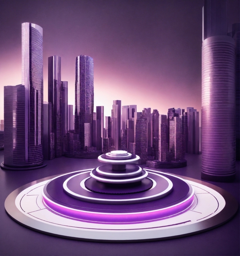 Skyscraper, Building, Sky, Light, Purple, Tower Block