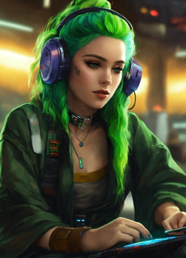 Hair, Hairstyle, Green, Organ, Purple, Vision Care