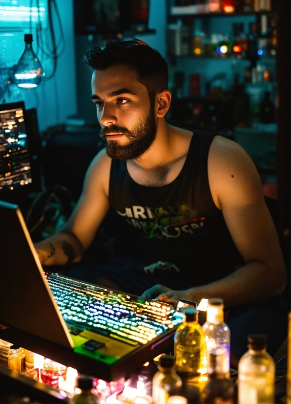 Light, Blue, Bottle, Flash Photography, Lighting, Personal Computer