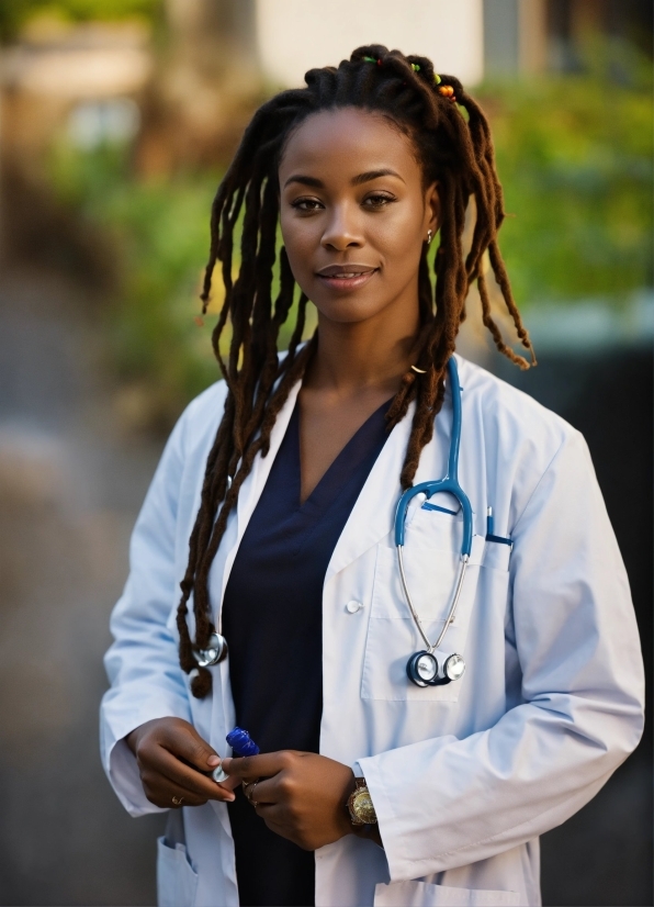 Cornrows, White Coat, Stethoscope, Electric Blue, Jewellery, Uniform