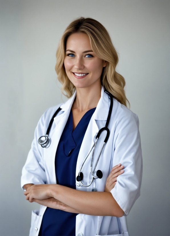 Hair, Smile, Sleeve, Gesture, Stethoscope, Collar