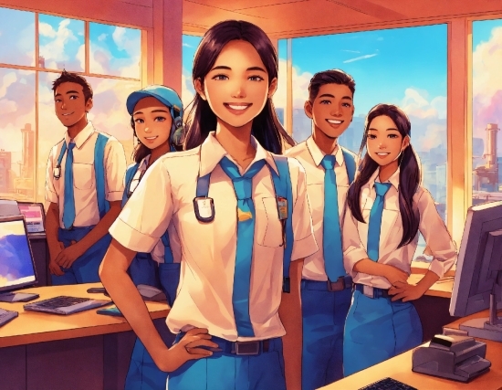 Smile, School Uniform, Happy, Desk, Leisure, Computer Monitor