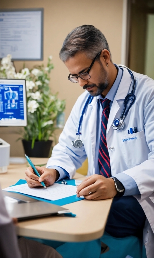 Glasses, Watch, Table, Desk, Computer, Stethoscope