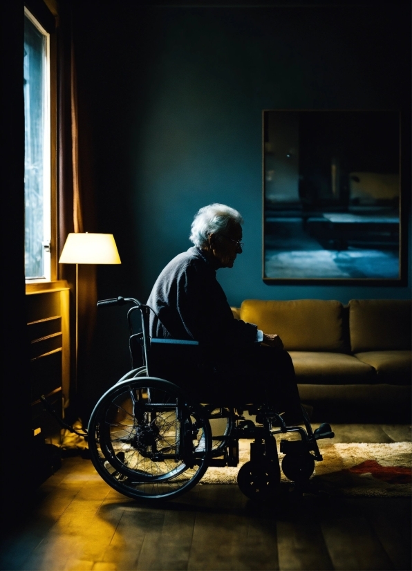 Wheelchair, Wheel, Tire, Lighting, Window, Musician