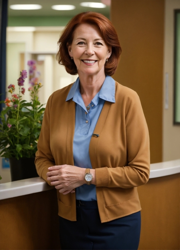 Watch, Smile, Plant, Flowerpot, Sleeve, Standing