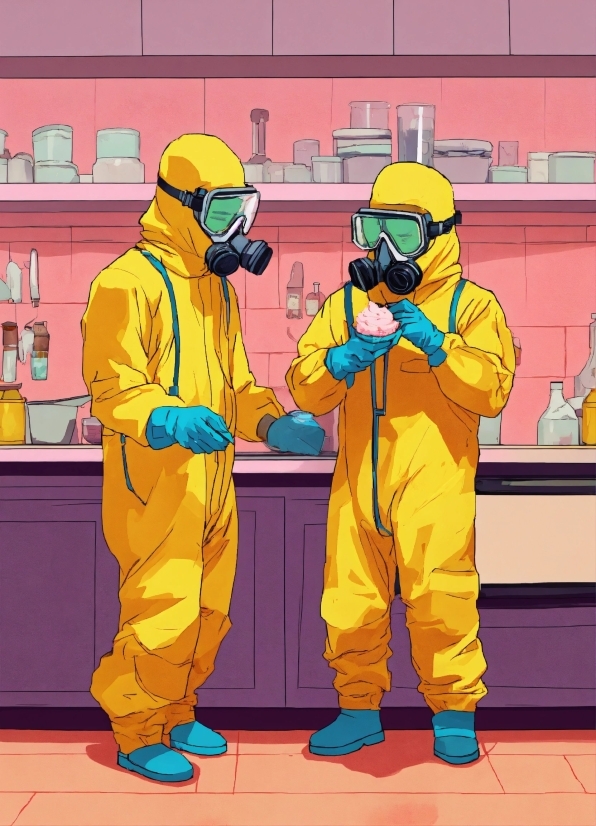 Outerwear, Workwear, Helmet, Hazmat Suit, Gesture, Yellow