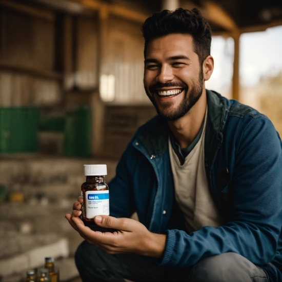 Smile, Flash Photography, Beard, Bottle, Happy, Alcoholic Beverage