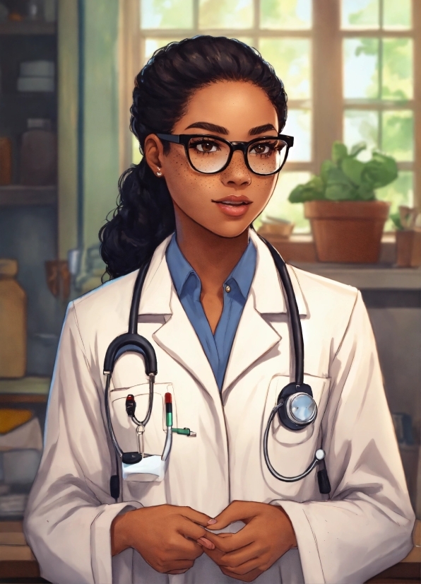 Glasses, Vision Care, School Uniform, White Coat, Sleeve, Stethoscope