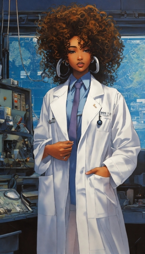 Outerwear, Jheri Curl, White Coat, Coat, Scientist, Ringlet