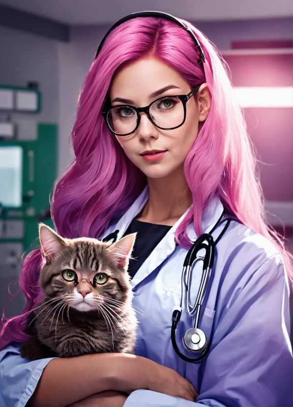 Glasses, Cat, Vision Care, Purple, Felidae, Eyewear