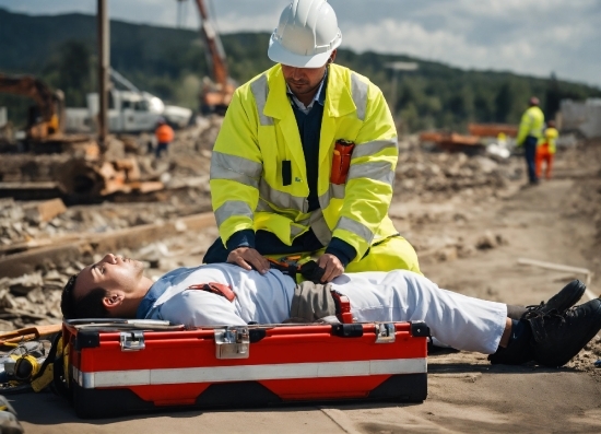 Workwear, Cloud, Helmet, High-visibility Clothing, Vehicle, Hard Hat