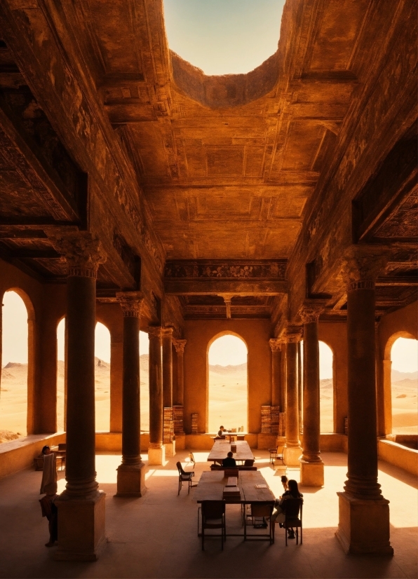 Amber, Interior Design, Symmetry, Hall, Column, Ceiling