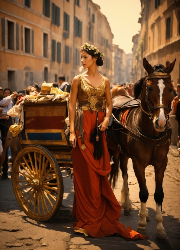 Wheel, Horse, Building, Temple, Dress, Working Animal