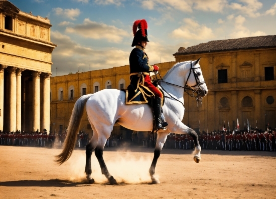 Horse, Cloud, Sky, Building, Working Animal, Saddle