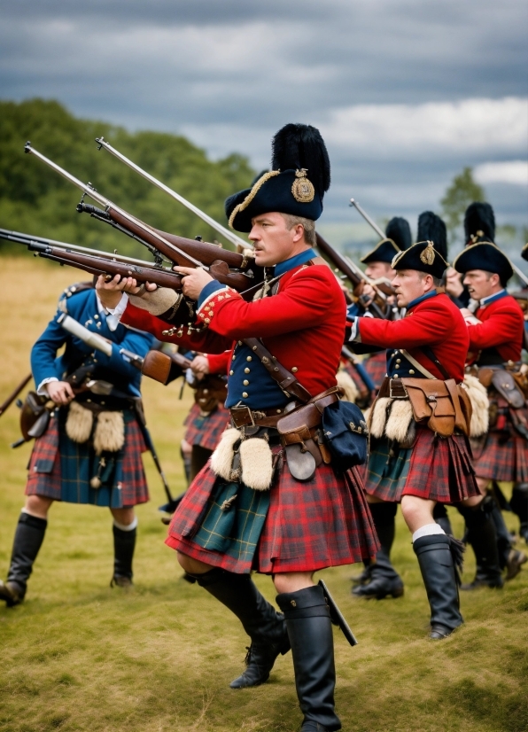 Cloud, Sky, Hat, Tartan, Wind Instrument, Kilt