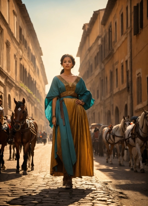 Sky, Building, Horse, Window, Dress, Wheel