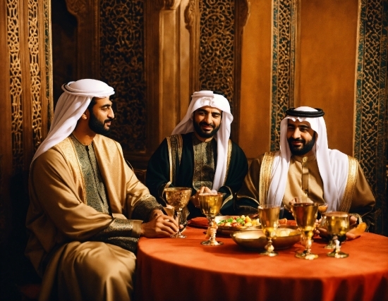 Table, Smile, Tableware, Human, Beard, Event