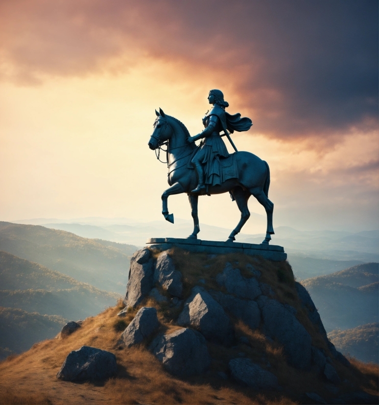 Cloud, Sky, Horse, Mountain, Ecoregion, Sculpture