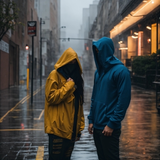 Outerwear, Rain Suit, Road Surface, Standing, Orange, Raincoat