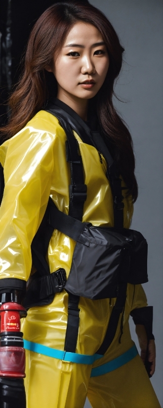 Black, Latex Clothing, Sleeve, Yellow, Leather Jacket, Waist