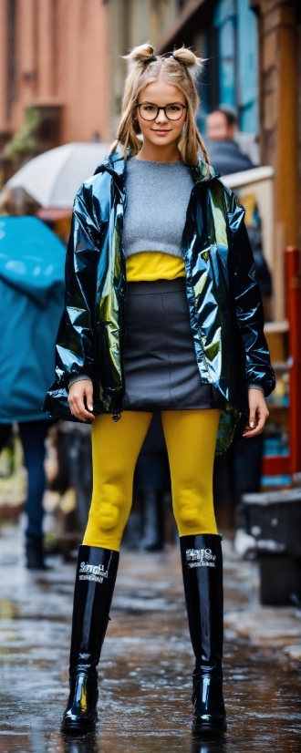 Outerwear, Sunglasses, Sleeve, Yellow, Waist, Knee