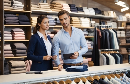 Dress Shirt, Idiophone, Shelf, Customer, Collar, Retail