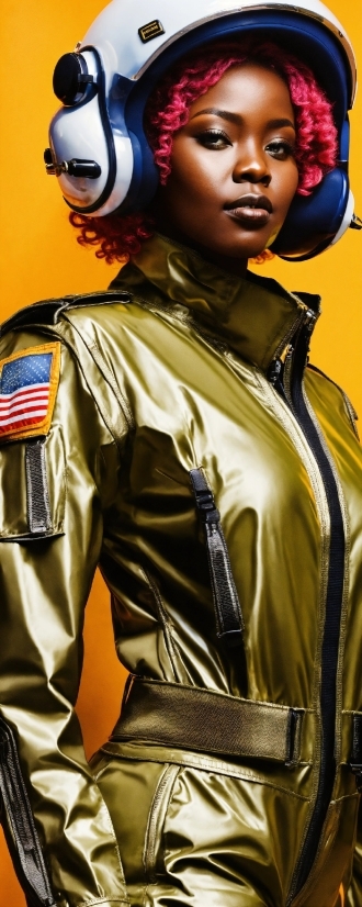 Outerwear, Microphone, Sleeve, Yellow, Headgear, Leather Jacket