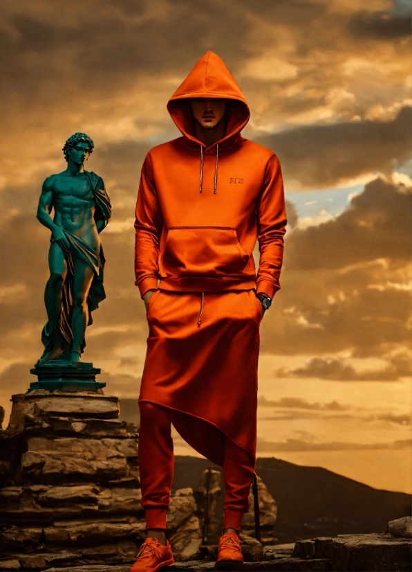 Cloud, Sky, Orange, Sleeve, Standing, Happy