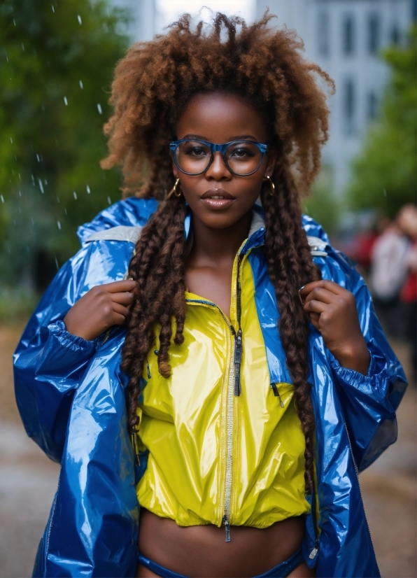 Hairstyle, Blue, Jheri Curl, Earrings, Wig, Eyewear