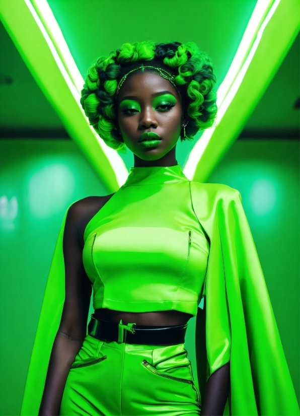 Green, Sleeve, Yellow, Fashion Design, Black Hair, Beauty