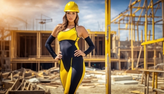 Sky, Helmet, Yellow, One-piece Swimsuit, Thigh, Waist