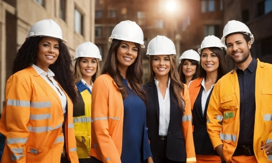 Face, Smile, Helmet, Hard Hat, Orange, Sleeve