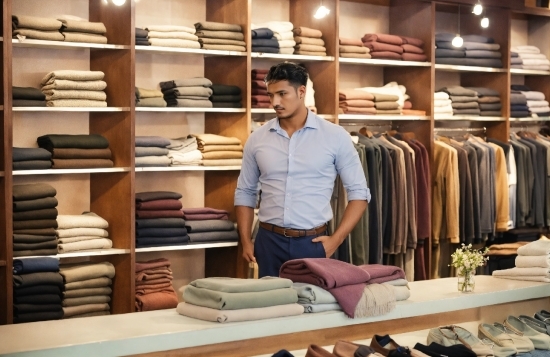 Shoe, Dress Shirt, Sleeve, Shelf, Shelving, Collar