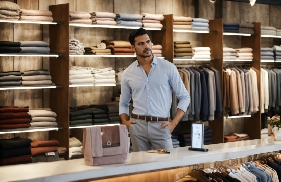 Shoe, Dress Shirt, Sleeve, Shelf, Wood, Shelving