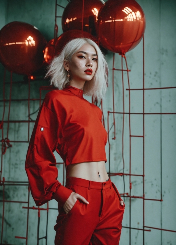 Hair, Lip, Orange, Flash Photography, Sleeve, Red