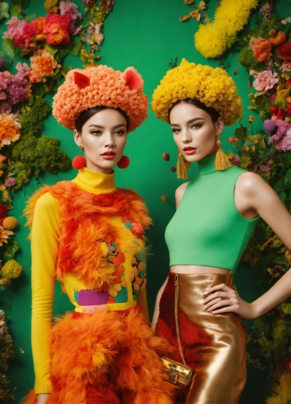 Facial Expression, Green, Plant, Fashion, Orange, Yellow