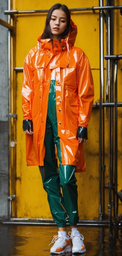 Outerwear, Orange, Workwear, Fashion, Sleeve, Standing